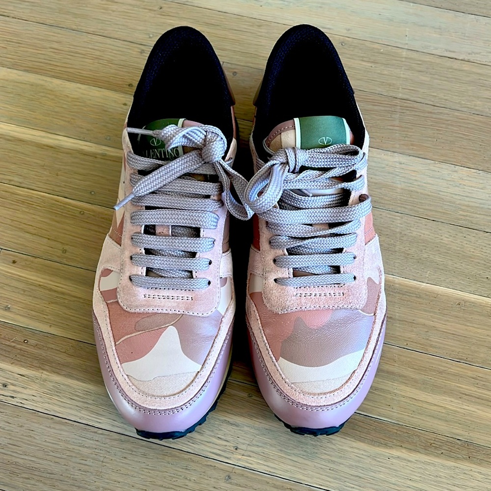 Valentino pink camo suede and leather sneakers
